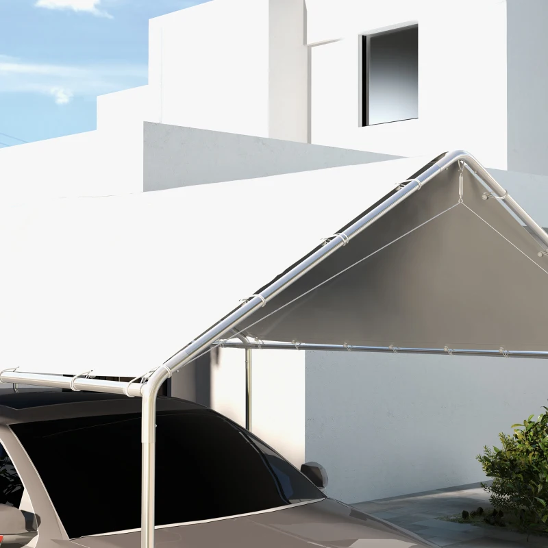 Outsunny Copertura di Ricambio 6x3 m in PE Bianco Anti-UV per Carport Auto con Corde Elastiche