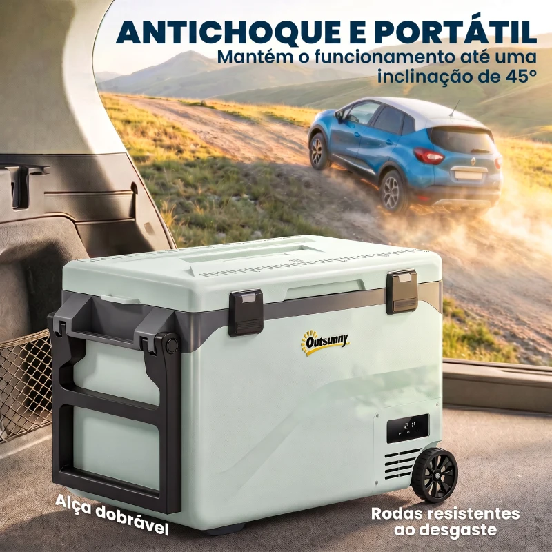 Outsunny Frigorífico Portátil Elétrico 42,5L com Compressor Controlo por App Rodas Alça Barra -20℃ a 20℃ e Suporte para Telemóvel Verde