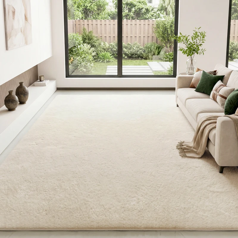 HOMCOM Alfombra Salón 160x230 cm Lavable en Lavadora Pelo Largo Estilo Moderno Tapete para Sala de Estar Dormitorio Crema