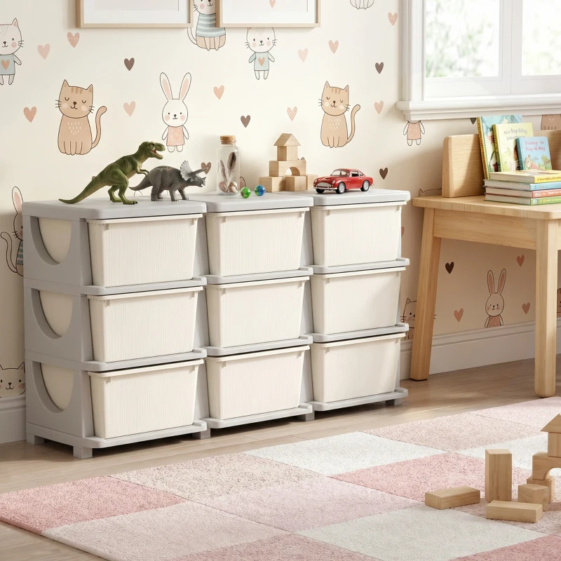 HOMCOM Kids Storage Unit, with Nine Drawers - Cream