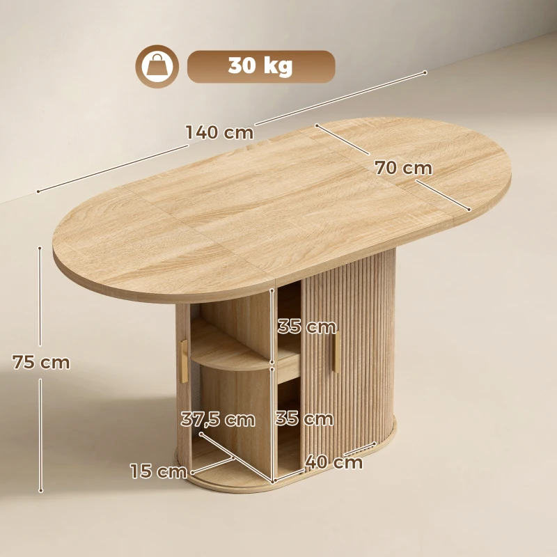 HOMCOM Mesa de Comedor Ovalada para 6 Personas con Tablero Grueso Puertas Correderas Tipo Persiana 6 Compartimentos Roble