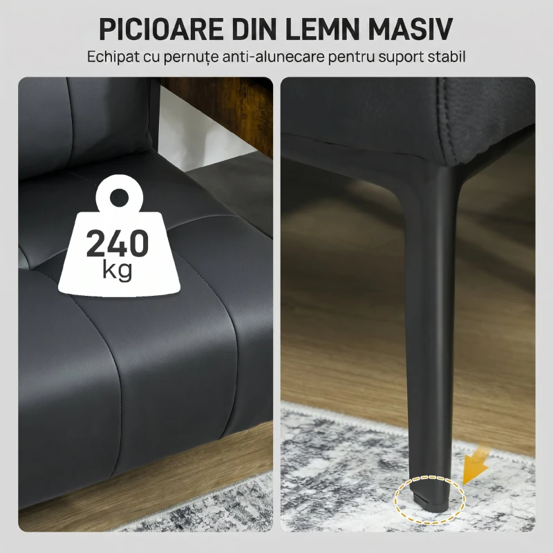 HOMCOM Canapea 2 Locuri din Piele Ecologică Fără Brațe, Matlasată cu Nasturi, 115x73x83 cm, Neagră