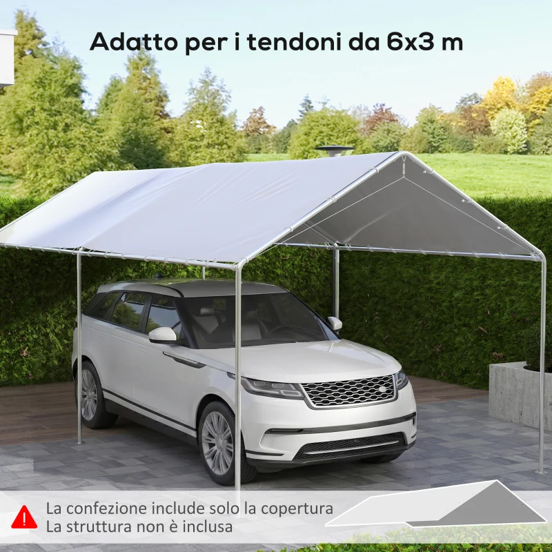 Outsunny Copertura di Ricambio 6x3 m in PE Bianco Anti-UV per Carport Auto con Corde Elastiche