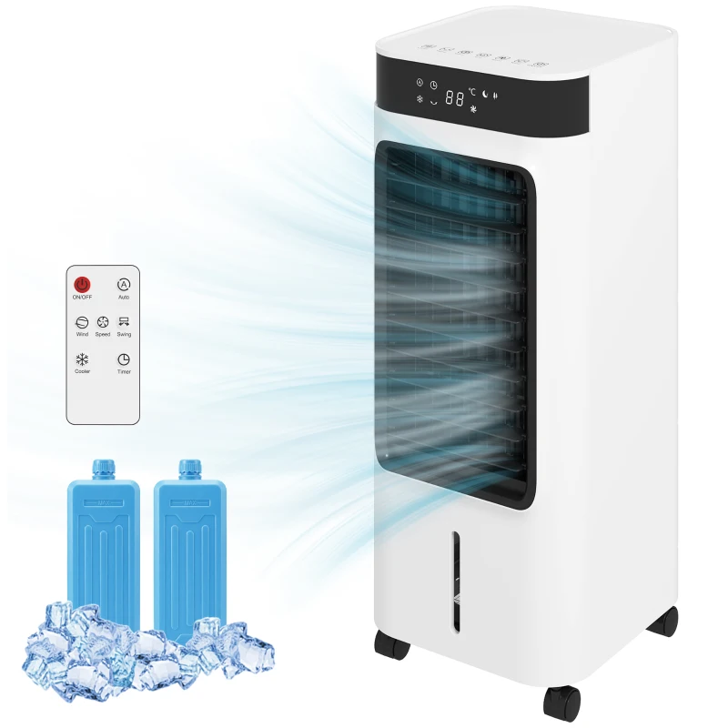 HOMCOM Climatizador Evaporativo 3 en 1 con Depósito de 7 L Oscilación 48° 3 Velocidades 3 Modos Temporizador 24h Blanco