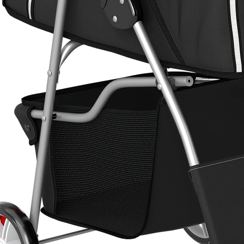 PawHut Dog Pram, Pet Stroller with Reflective Strips, Foldable Cat Stroller with 360° Swivel Wheels, Black