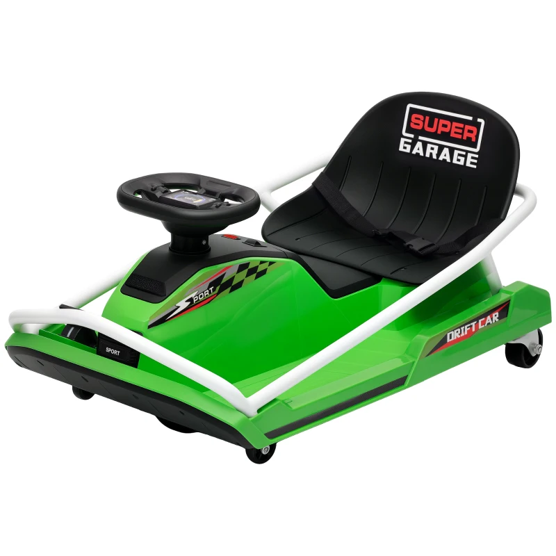 AIYAPLAY 24V Electric Go Kart for Kids with Drift Mode, 300W Brushless Motor, Soft Start and Dual Speed for Ages 6-10, Green