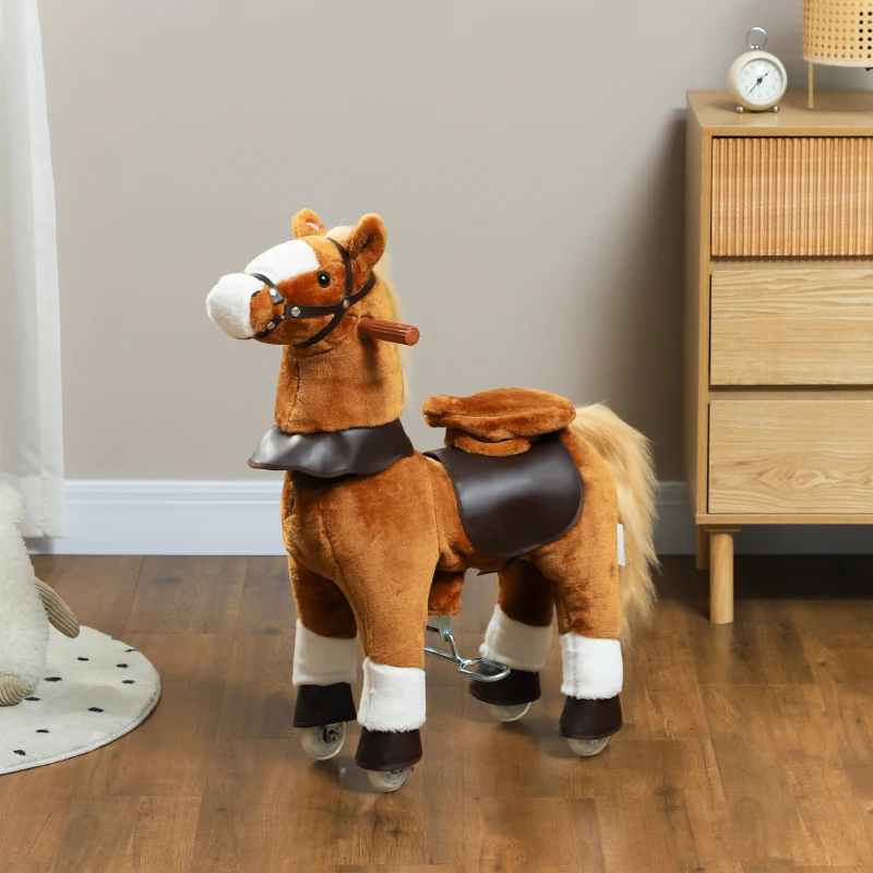 AIYAPLAY Cheval à monter pour enfant cheval à roulettes selle surélevée pour enfants 3-5 ans charge 60 kg 70 x 28 x 70 cm marron
