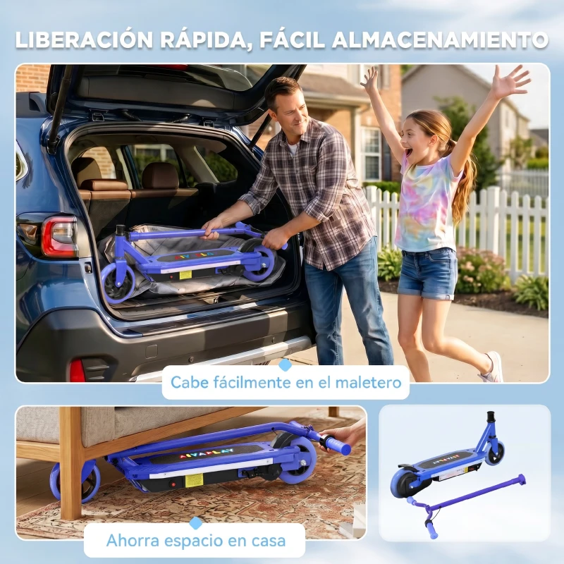 AIYAPLAY Patinete Eléctrico para Niños con Luces LED Acelerador de Pulgar y Ruedas sin Pinchazos Velocidad de hasta 10 km/h Azul