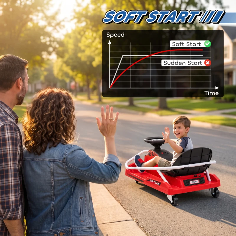 AIYAPLAY 24V Electric Go Kart for Kids with Drift Mode, 300W Brushless Motor, Soft Start and Dual Speed for Ages 6-10, Red