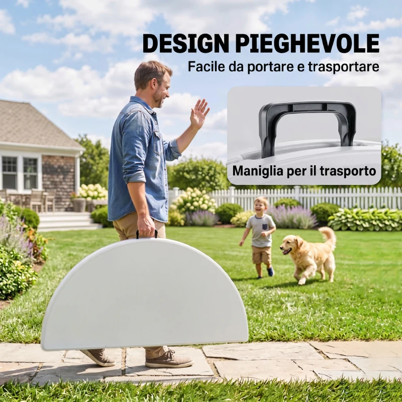 Outsunny Tavolo Pieghevole per Giardino e Campeggio, in Acciaio e HDPE, Ø122x73 cm, Grigio e Bianco