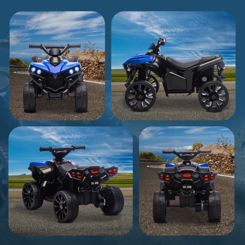 AIYAPLAY Quad Eléctrico para Niños 6 V Quad para Niños de 18 a 56 Meses Velocidad hasta 3 km/h Faros y Música 70x42x45 cm Azul