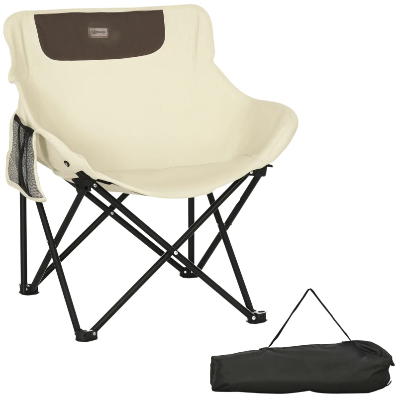 Outsunny Campingstoel, opvouwbaar, stalen frame, stofzitting, draagtas, Wit