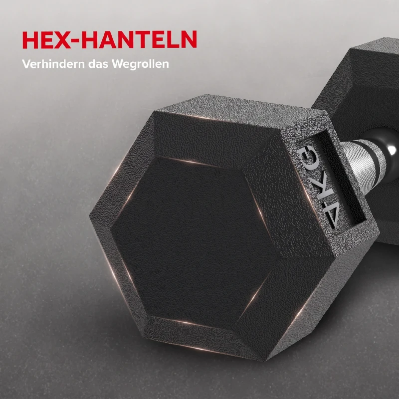 HOMCOM Hexagon Hanteln, 2er Set Hanteln mit gerändeltem Griff, Kurzhantelset aus Gusseisen, 2 x 4 kg, Kurzhanteln für Männer Frauen, Zuhause, Fitnessstudio, Krafttraining
