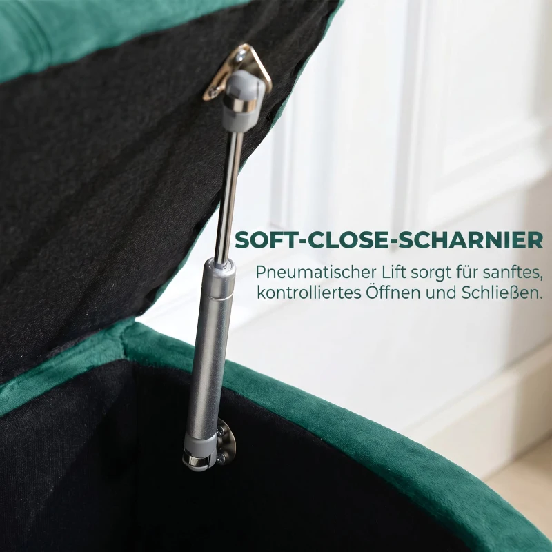 HOMCOM Kruk met Opbergruimte, 2-in-1 Poef, Gepolsterd, Fluwelen Bekleding, Hydraulische Dempers, 120 x 46 x 42 cm, Donkergroen(m-5)