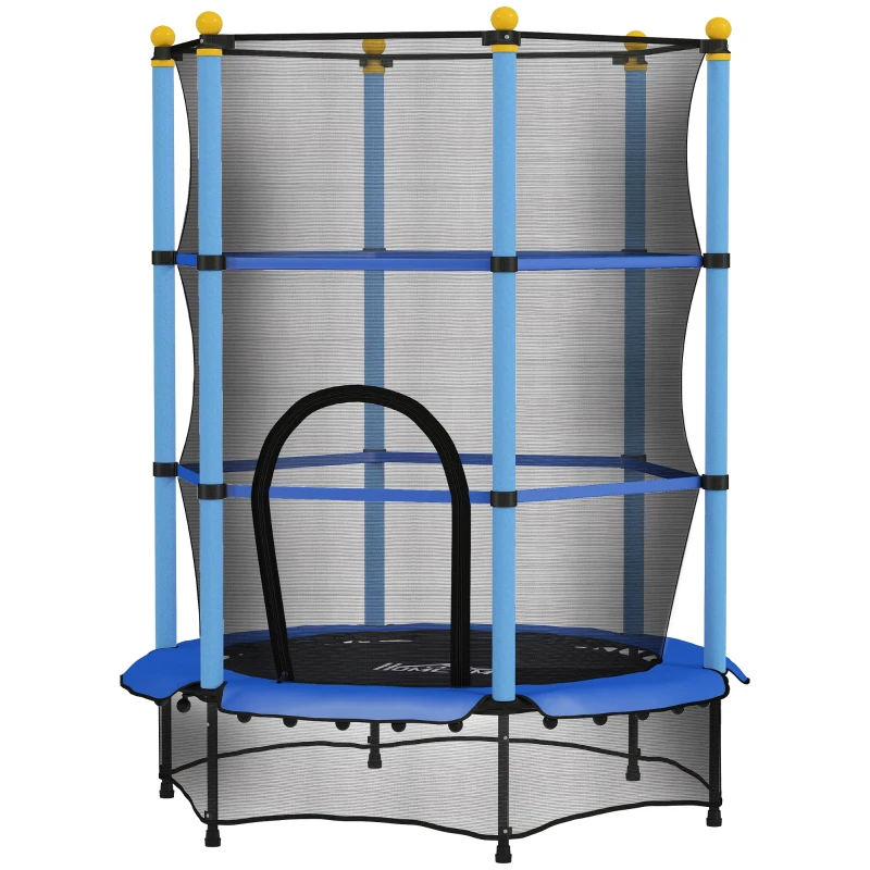 HOMCOM 4.6FT/55" Kids Trampoline with Enclosure Net, Outdoor Indoor Use, for Ages 3-10 Years, Blue