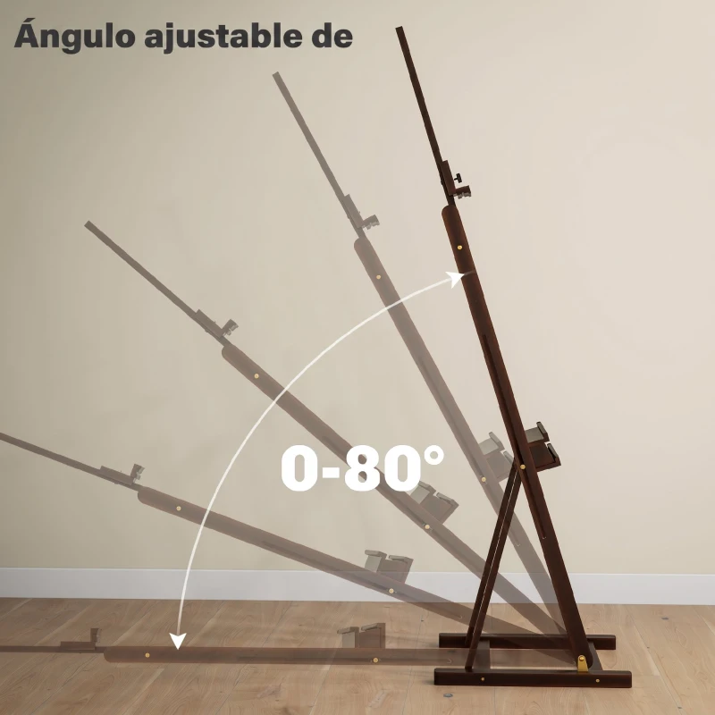HOMCOM Caballete de Pintura 230 cm con Altura y Ángulo Ajustables Almacenamiento para Adultos Artistas Pintor Marrón
