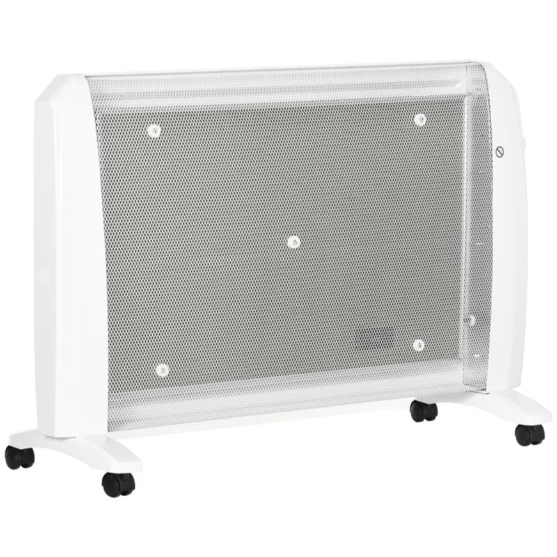 HOMCOM Riscaldatore Elettrica a Mica 1000W/2000W con Termostato Regolabile, 4 Ruote, 15-20 m², Bianco