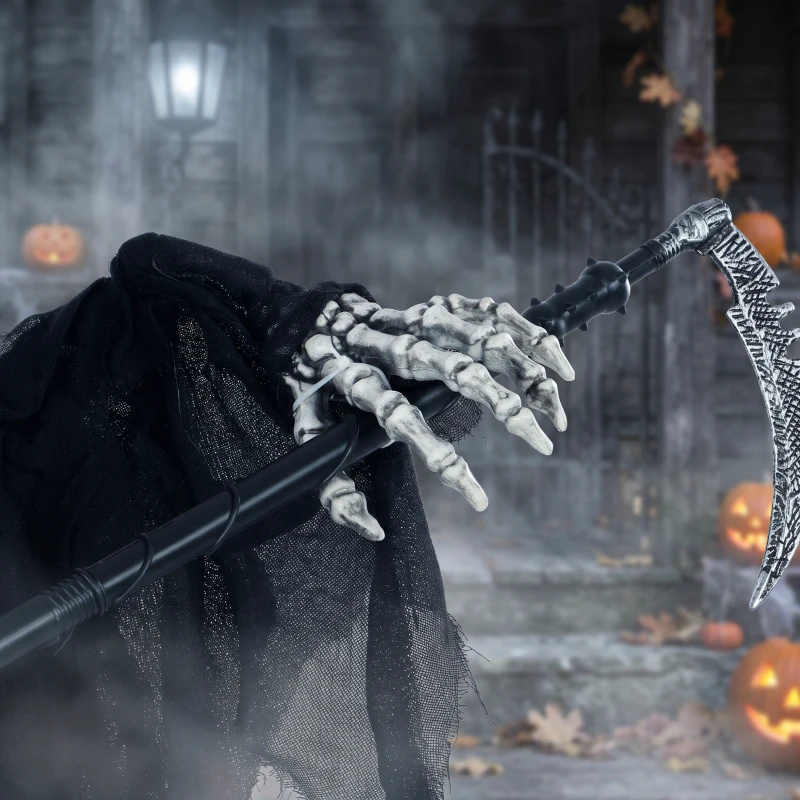 HOMCOM 183cm Life Size Animated Grim Reaper Halloween Decoration, Scary Halloween Animatronics Decor with Sound Touch Activated