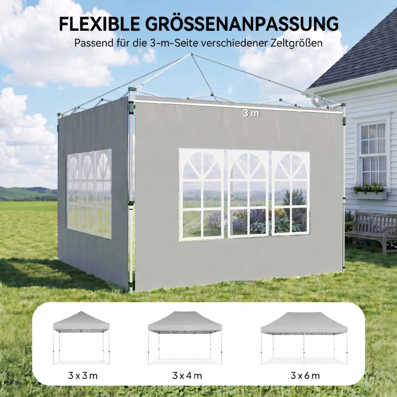 Outsunny 2-delige set zijwanden voor paviljoen 3x3/3x4 m, zijwand met raam, waterdicht Lichtgrijs