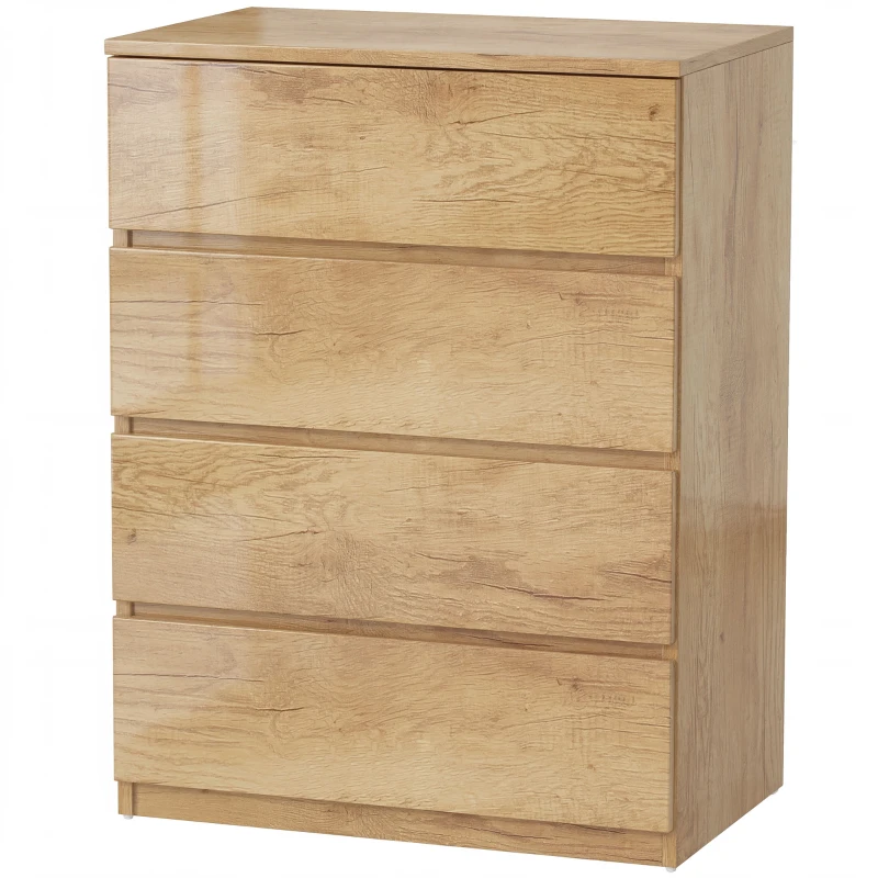 HOMCOM Cómoda 4 Cajones para Dormitorio Moderna Diseño sin Tiradores para Comedor Entrada 60x40x80 cm Madera Natural