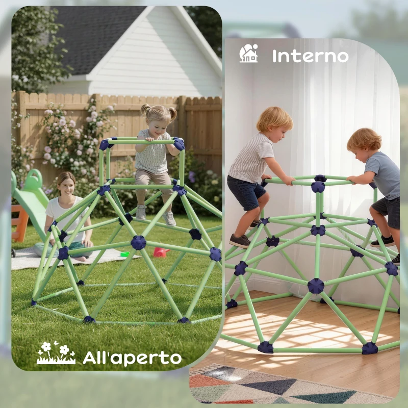 AIYAPLAY Gioco Arrampicata Bambini 3-8 Anni a Cupola con Bordi Smussati, in PP, 182.5x182.5x119 cm, Verde e Viola