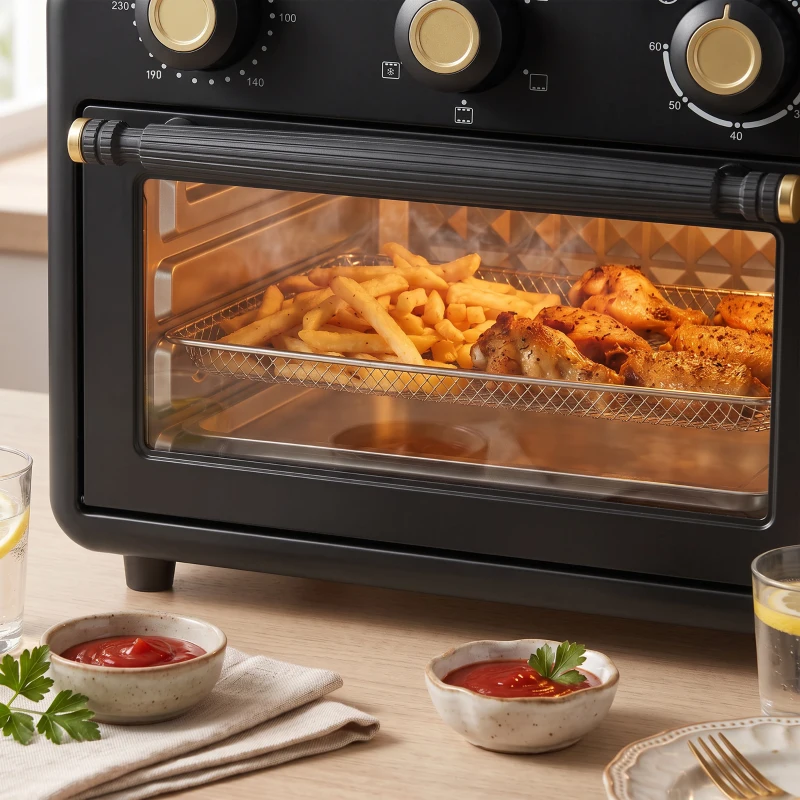 HOMCOM Air Fryer Toaster Oven, Convection Countertop Oven, with Adjustable Temperature and Timer, 12 L, Black