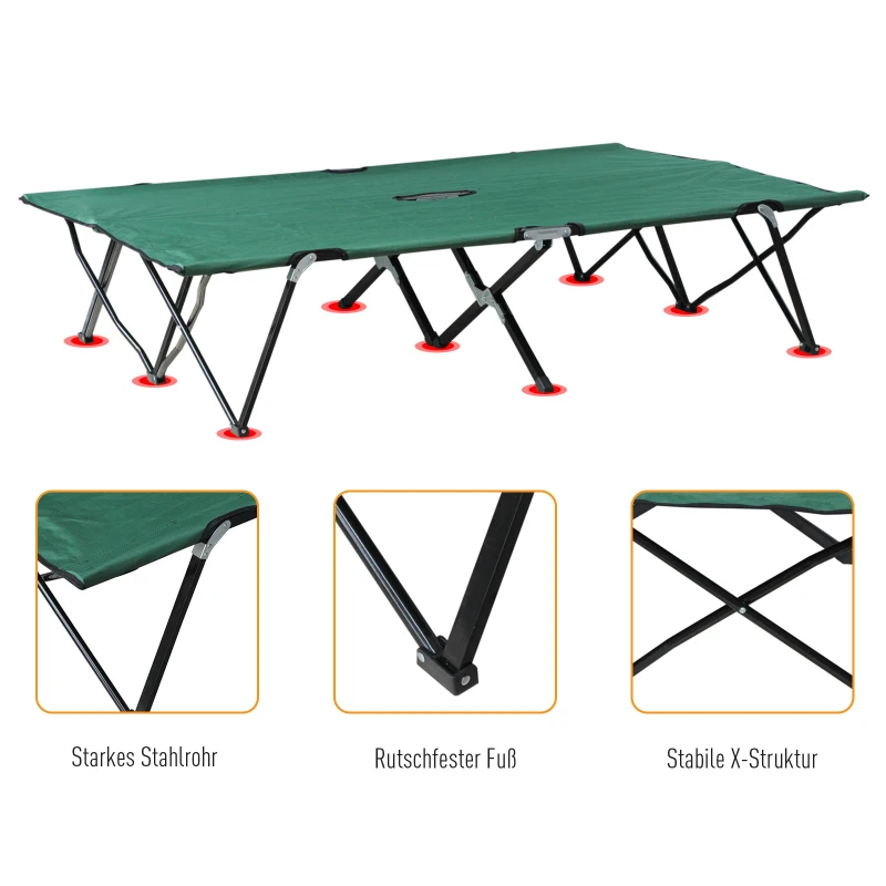 Outsunny campingbed opvouwbaar voor 2 personen campingbed opklapbed met draagtas tot 136 kg draagvermogen staal Oxford groen, zwart 193 x 125 x 40 cm