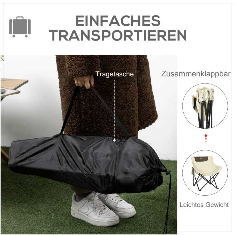 Outsunny Campingstoel, opvouwbaar, stalen frame, stofzitting, draagtas, Wit