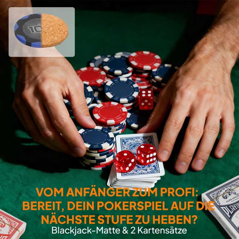 SPORTNOW Pokerchips-set in koffer, met dobbelstenen, dealerbutton, 2 kaartspellen, zilverkleurig