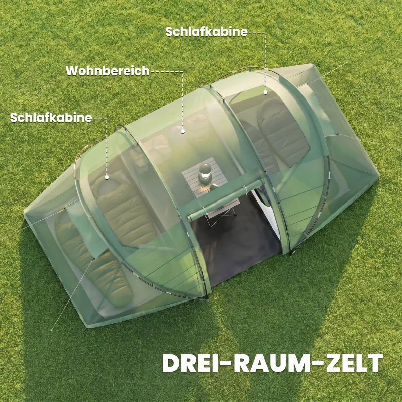 Outsunny Tunnelzelt für 4 Personen, Campingzelt mit Tür, Bodenplane, 2000mm wasserdicht Grün