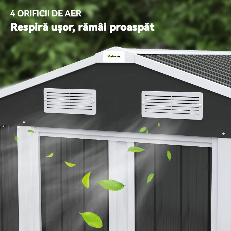 Outsunny Șopron de Grădină, 2 Uși Glisante Blocabile, Oțel Zincat, 2,6 m², Negru