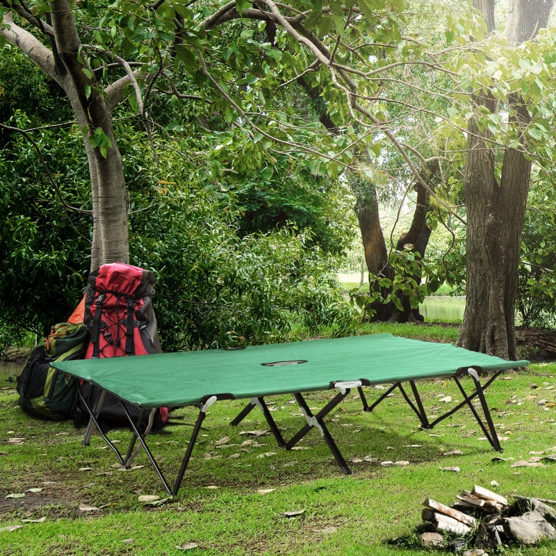 Outsunny campingbed opvouwbaar voor 2 personen campingbed opklapbed met draagtas tot 136 kg draagvermogen staal Oxford groen, zwart 193 x 125 x 40 cm
