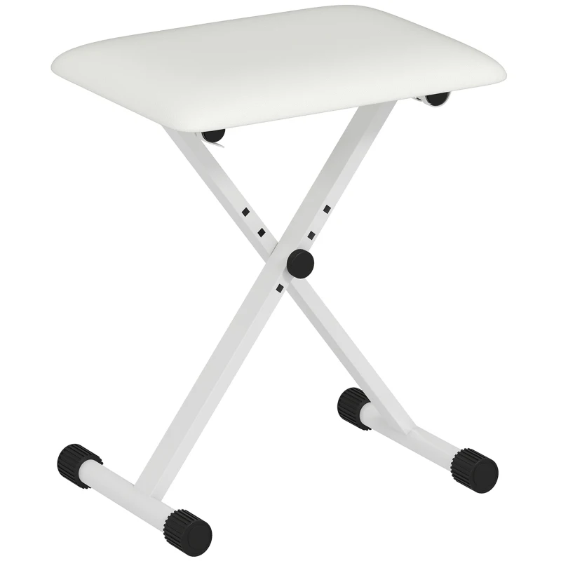 HOMCOM Klavierhocker Höhenverstellbare Klappbare X-förmige Klavierbank mit Kunstleder Kissen 39 x 29 x 37-47 cm Weiß