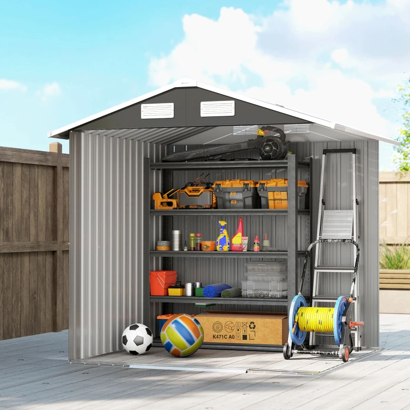 Outsunny Șopron de Grădină, 2 Uși Glisante Blocabile, Oțel Zincat, 2,6 m², Negru