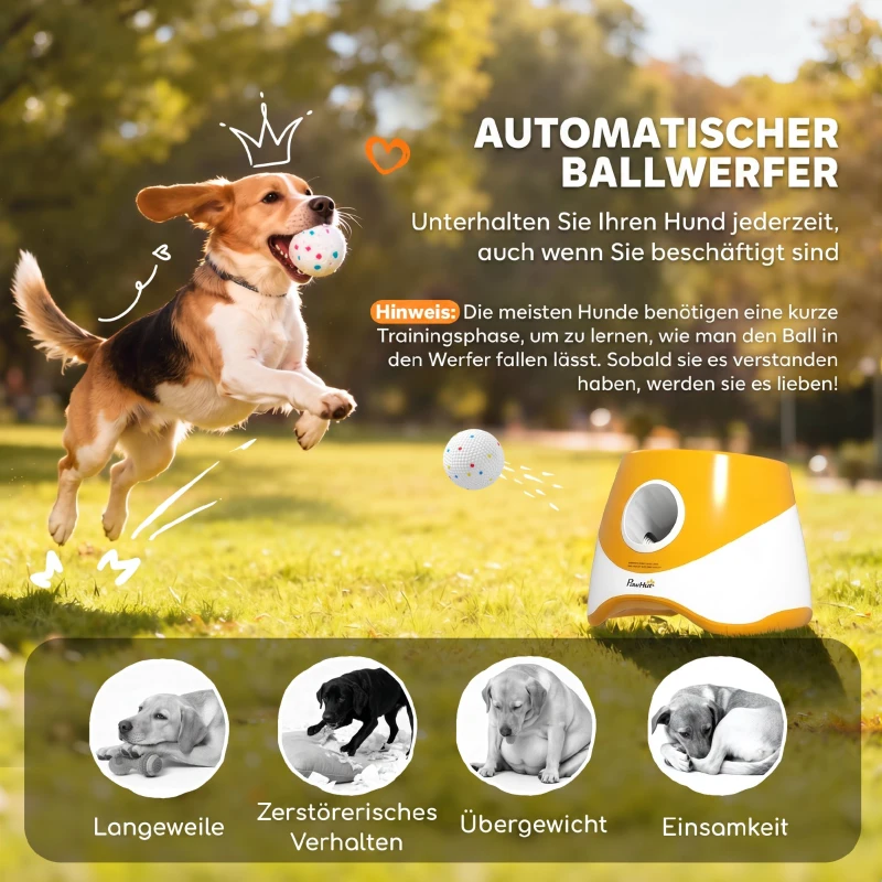 PawHut Automatische ballenwerper interactieve ballenwerpmachine met 3 ballen 3 afstanden 6 m/10 m/14 m voor kleine en middelgrote honden
