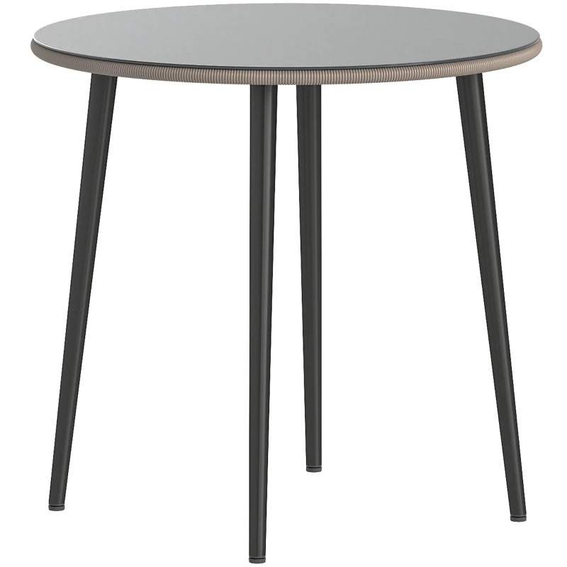 Outsunny Gartentisch Stahl Buffettisch mit Stahlrahmen, PE-Rattan-Rand, verstellbaren Füßen, 4 Personen 80 x 80 x 74 cm Grau