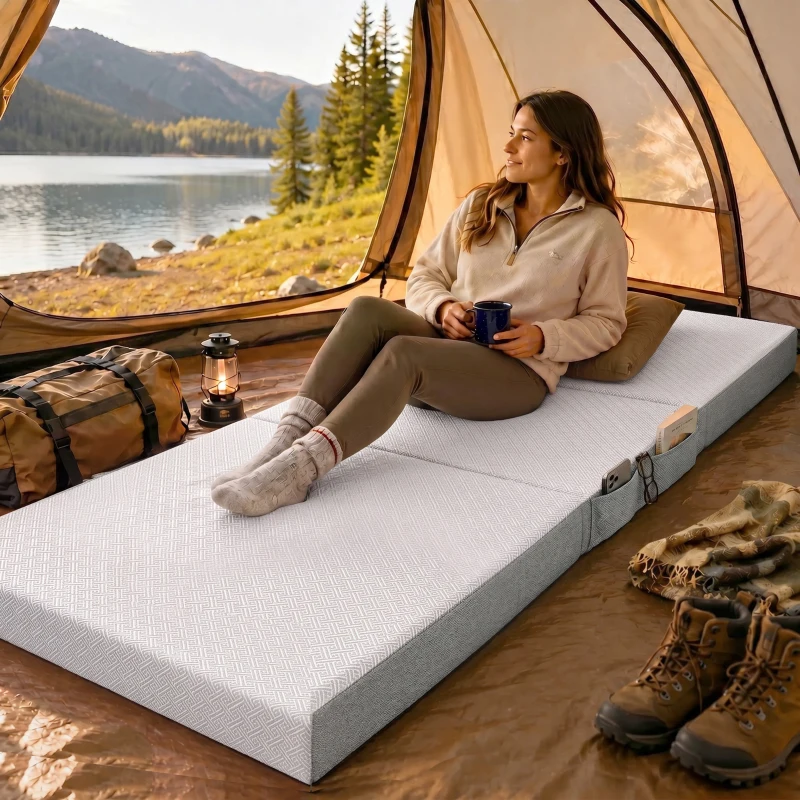 HOMCOM Matelas Pliable 195x75cm, 10cm, Housse Lavable, Idéal pour Invités/Camping