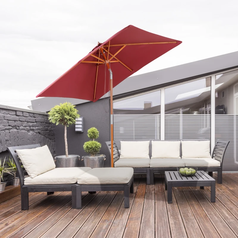 Outsunny Zonnescherm tuinscherm knikbaar bescherming tegen de zon 3-delig hout+polyester wijnrood