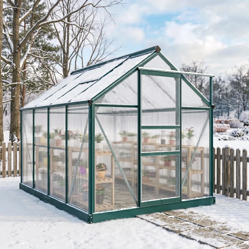 Outsunny kas met polycarbonaat behuizing en dakklep, 190x 252 x 201 cm(m-8)
