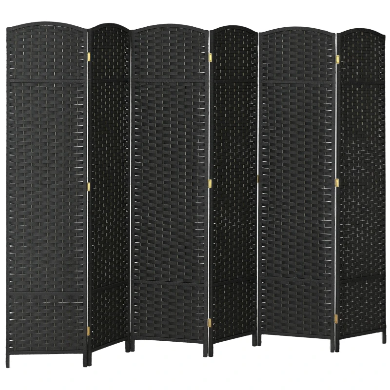 HOMCOM 6-teiliger Raumtrenner, Faltbarer Sichtschutz, Sichtschutzwand für Wohnzimmer, Schlafzimmer, Homeoffice, Schwarz