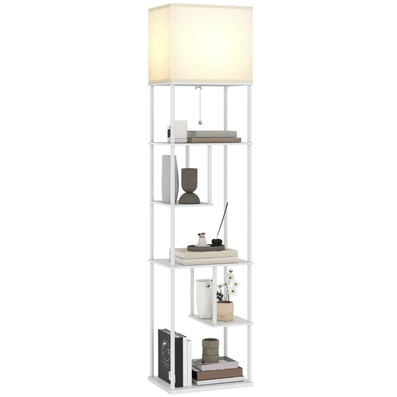 HOMCOM Stehlampe Stehleuchte mit Regalen, einstellbare Helligkeit & Farbtemperatur für Schlafzimmer, Büro, Wohnzimmer, Weiß