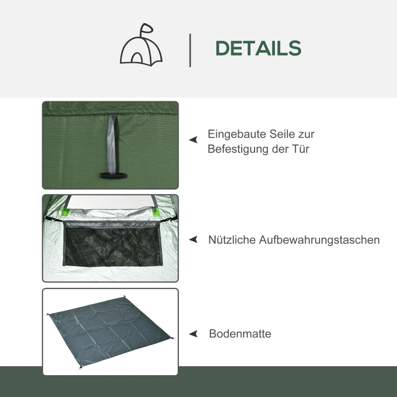 Outsunny Douchetent, Buitenkledingkamer, Opvouwbaar, Inclusief Draagtas, 126 x 124 x 189 cm, Donkergroen