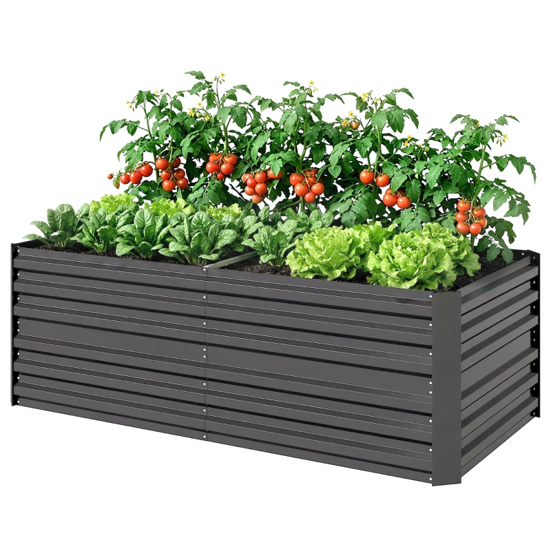 Outsunny Raised Beds for Garden, Galvanised Steel Outdoor Planters with Multi-reinforced Rods, 180 x 90 x 59 cm, Dark Grey