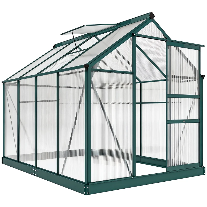 Outsunny kas met polycarbonaat behuizing en dakklep, 190x 252 x 201 cm(m-15)