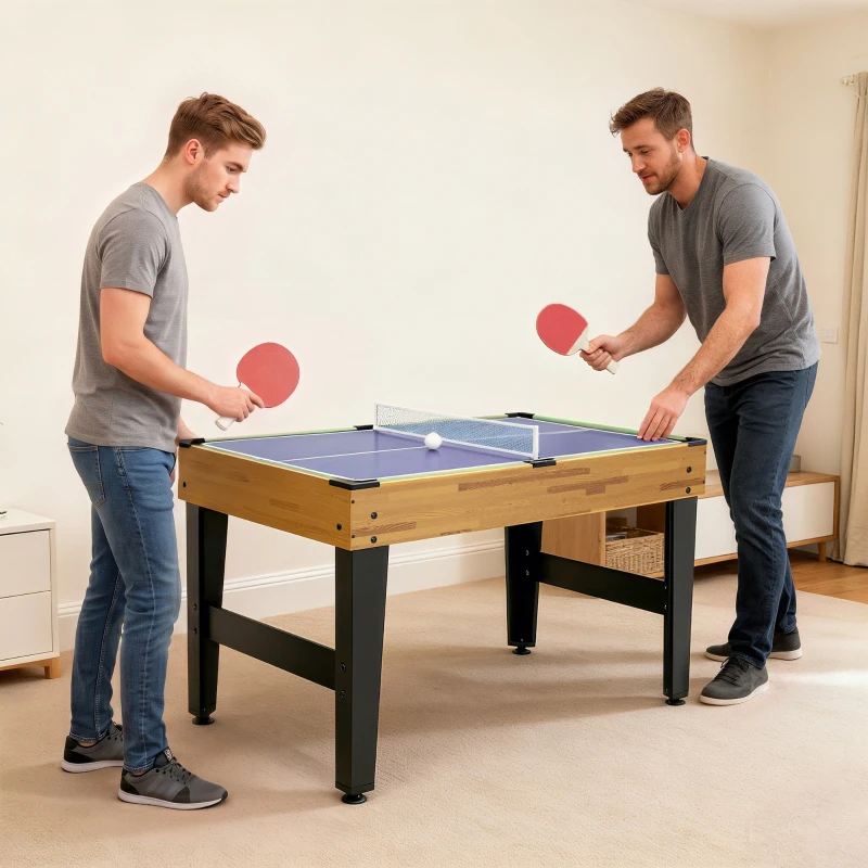 SPORTNOW 13-in-1 Spieletisch, Tischfußball, Schach, Billard, Tischtennis und mehr, MDF, Kunststoff, Walnuss