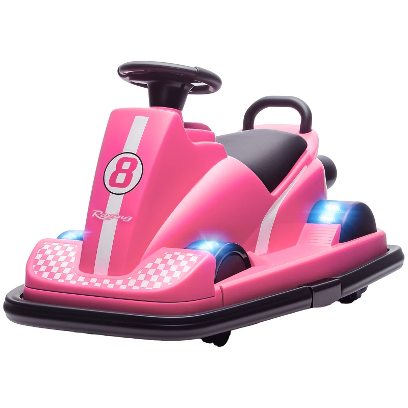 AIYAPLAY Kids Bumper Car, 360° Rotation Spin Electric Waltzer Car with LED Lights, Music for Ages 3-8 Years Old, Pink