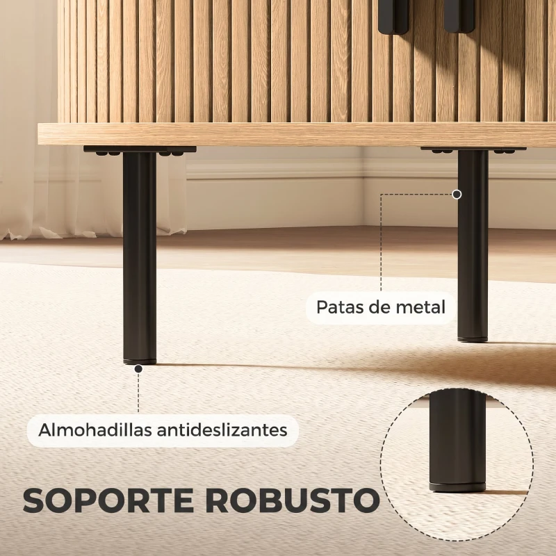 HOMCOM Mesa de Centro con Puertas de Tambor Deslizantes Mesa de Café Ovalada con Almacenamiento Oculto 100x55x40 cm Natural