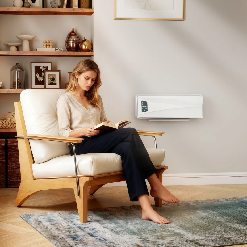 HOMCOM Wand Heizlüfter 2000W Keramik Wandheizgerät mit 3 Modi, LED-Display, Einstellbarer Thermostat, 24H-Timer Weiß