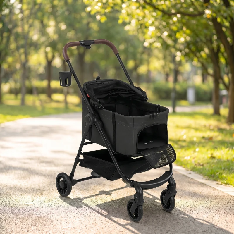 PawHut Dog Stroller, 3 in 1 Foldable Pet Stroller for Small Puppy Cat with Detachable Travel Carrier, Storage Basket, Black