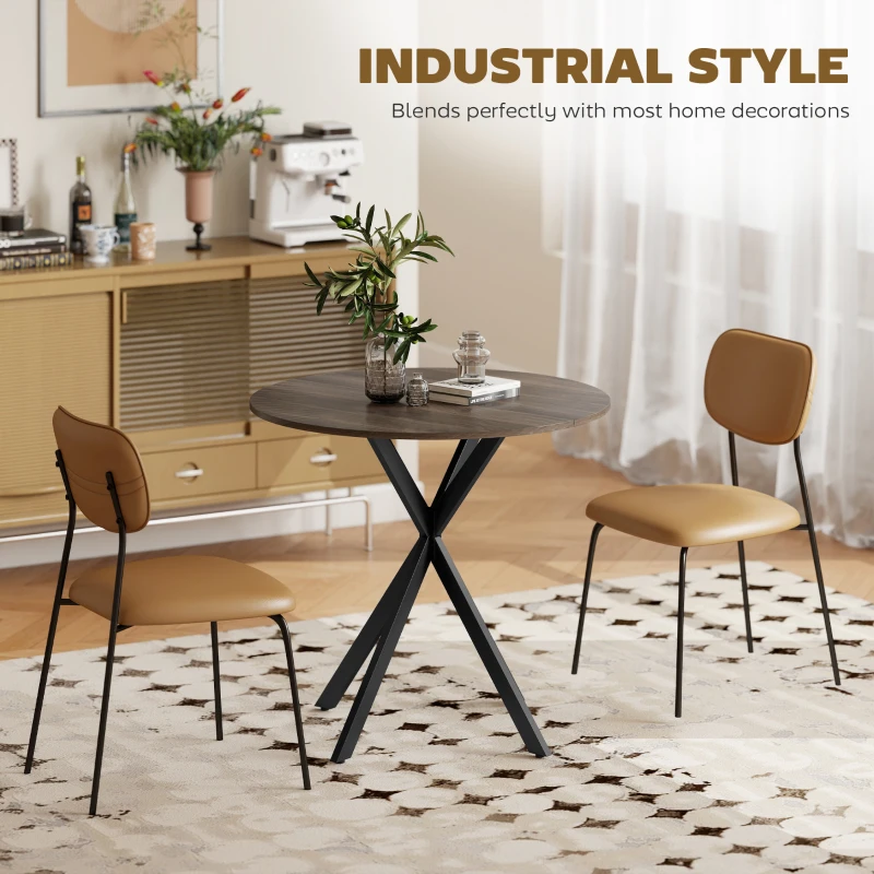 HOMCOM Ronde keukentafel, 80 cm, compact tafelblad, spaanplaat, metaal, bruin